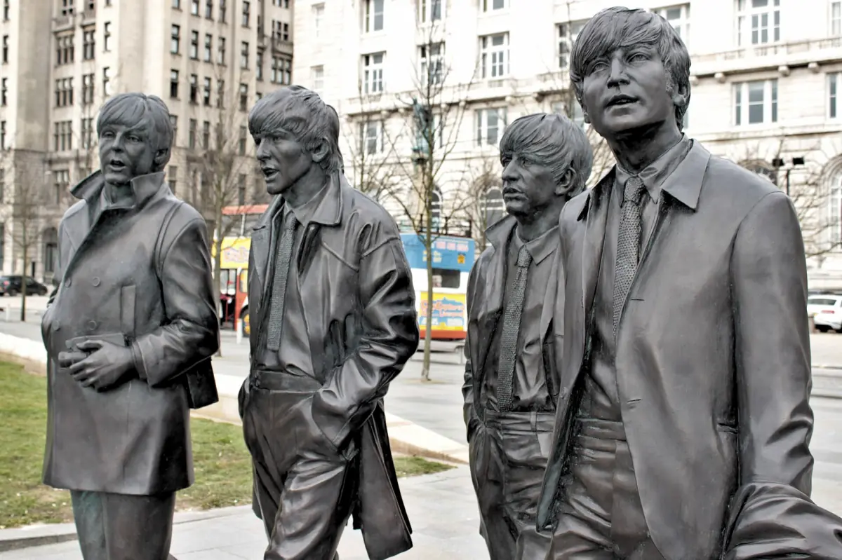 The bronze Beatles statue at the Pier Head