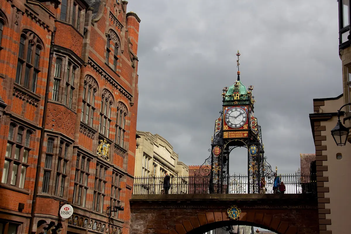 The Eastgate Clock above the city wall in Chester