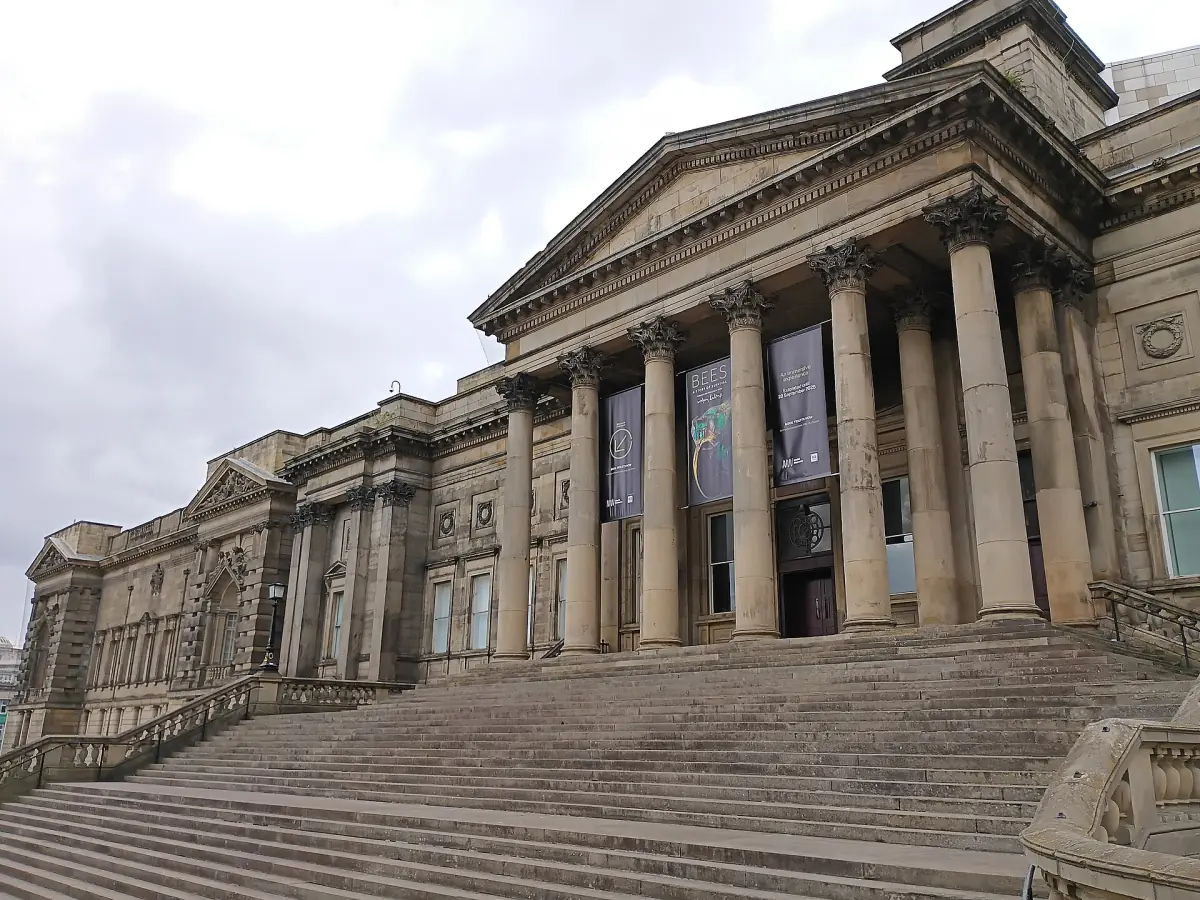 The columned facade and steps of the World Museum in Liverpool